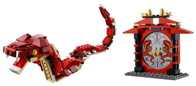 套裝可以拼搭出“蛇”和帶有蛇形圖案的傳統(tǒng)中式拱門(mén)，盡顯樂(lè)高的中國(guó)元素