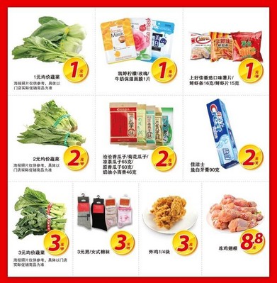 沃爾瑪及好又多門店推出 “1元、2元、3元、5元、8.8元、9.9元”等價(jià)位的400個(gè) “均一價(jià)” 特惠商品